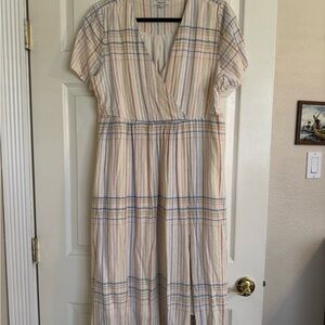 Madewell Cream Plaid Maxi Dress with Pastel Stripes